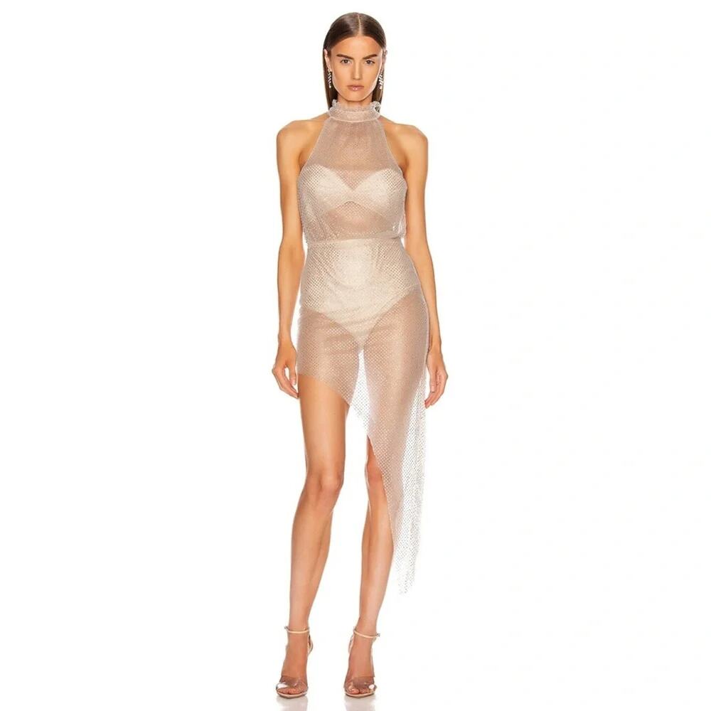 RÊVE RICHE Uma Dress In Powder Gray Nude NWT Sz 36  Dramatic